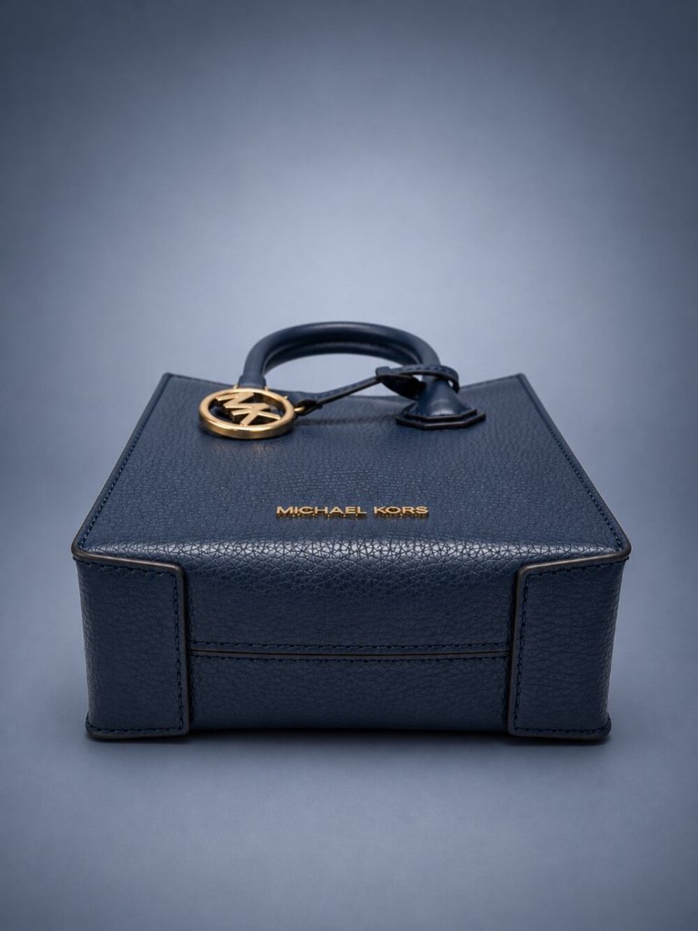 MICHAEL KORS Navy Pebbled Leather Mini Crossbody Satchel Tote Bag Gold Hardware - Picture 5 of 9